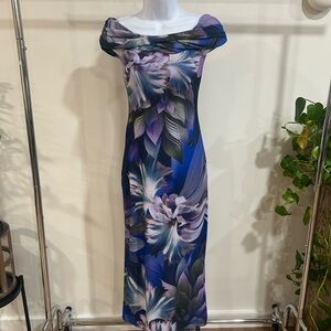 Anthropologie Blue and Purple Off-Shoulder Maxi Dress